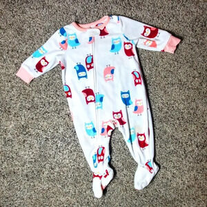 CARTER'S Baby Girl Owl Fleece Footed Pajamas White Pink Blue Size 6m